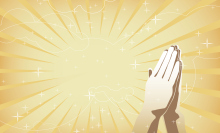 An illustration of a pair of hands in a prayer position against a vibrant yellow backdrop.