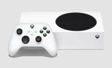 Xbox Series S on gray background