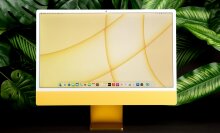 Yellow iMac on jungle background