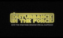 Yellow text against a black background saying, "A Disturbance in the Force"