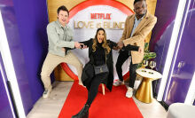 Nick Lachey, Deepti Vempati, Kwame Appiah and Love Is Blind cast celebrate Netflix's first Live Reunion with the iconic pods at Rockefeller Center In New York City on April 04, 2023 in New York City. 