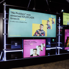 A view of the screens showing listening stats at Spotify Celebrates A Decade Of Wrapped With Maggie Rogers, Los Angeles, December 9 2019.