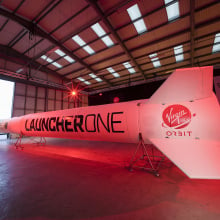 The Virgin Orbit Launcher One rocket in its hanger at Newquay Airport on August 10, 2021 in Newquay, England