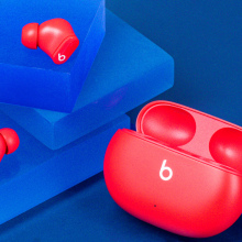Red Beats Studio Pro on blue background
