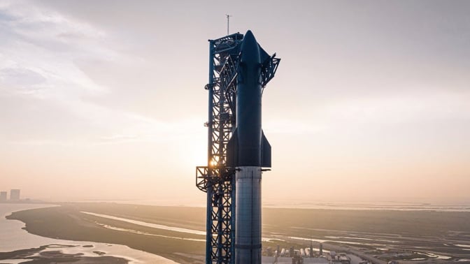 SpaceX's SLS rocket stands ready to launch.