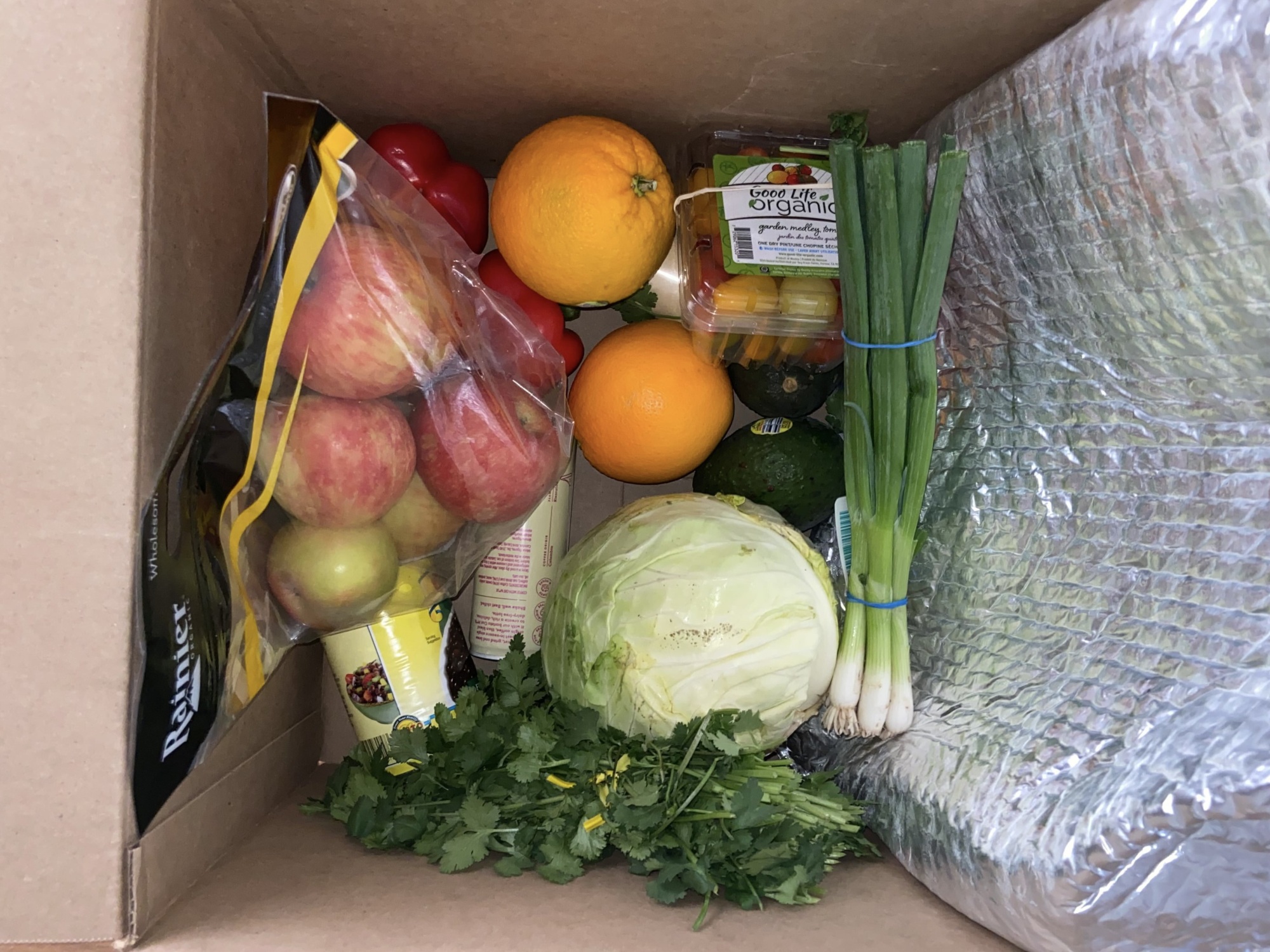 produce and vegetables in a box