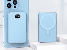 speedy mag charger in blue on iphone