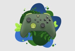 green xbox remix wireless controller on graphic green and blue background