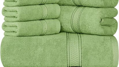 Stack of green towels