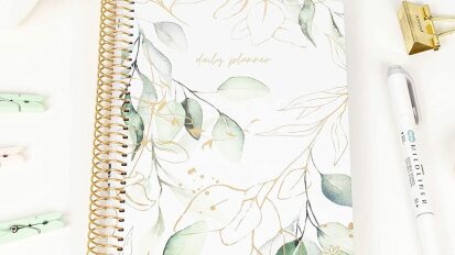 White and green floral planner