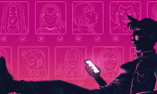 illustration of person looking at phone
