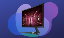 Samsung 24-inch curved gaming monitor CRG5 with blue and purple background