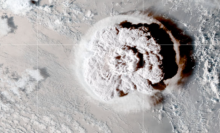 A satellite view of the Hunga Tonga-Hunga Ha‘apai volcanic eruption