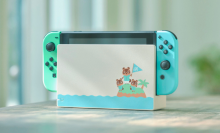 Nintendo Switch Animal Crossing Edition Console in dock on neutral background 