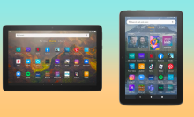 Amazon Fire tablets on colorful background