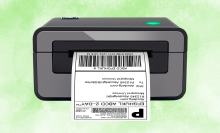 Thermal label maker on green background