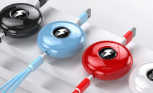 3-in-1 charging cables in black, blue, red, and white