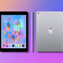 ipad from three different angles with colorful background