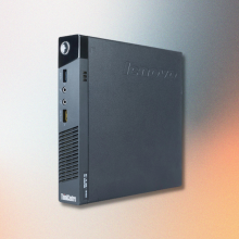 refurbished lenovo thinkcentre desktop computer with gradient colored background