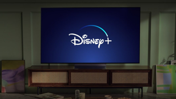 Disney+ screensaver on TV in living area