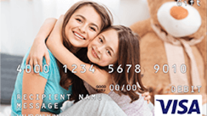 Two girls on a Visa gift card.