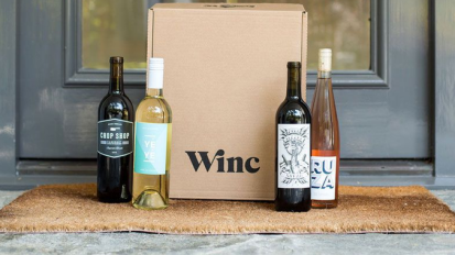 Wine bottles from Winc on a front poarch.