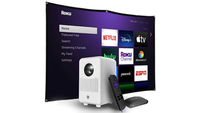 HP FHD LCD LED Projector with Roku Express and 84" Mobile Screen