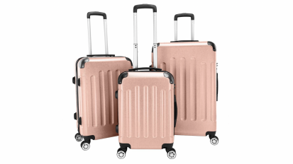 tri of hardside luggage in rose gold
