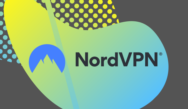 Green, blue, and gray graphic with NordVPN logo